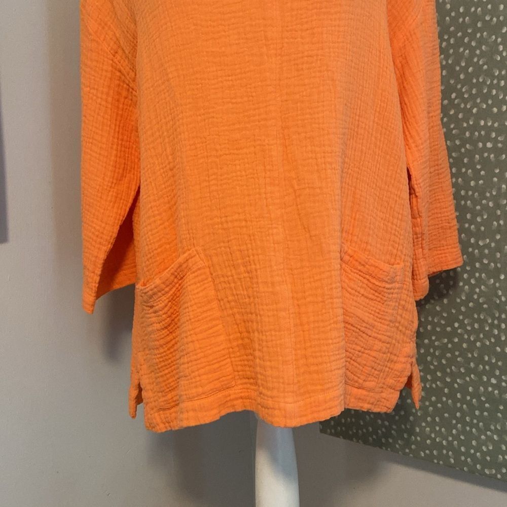 Soft Surroundings Orange Muslin Tunic 3/4 Sleeve V-Neck Blouse Size Medium - Picture 3 of 9